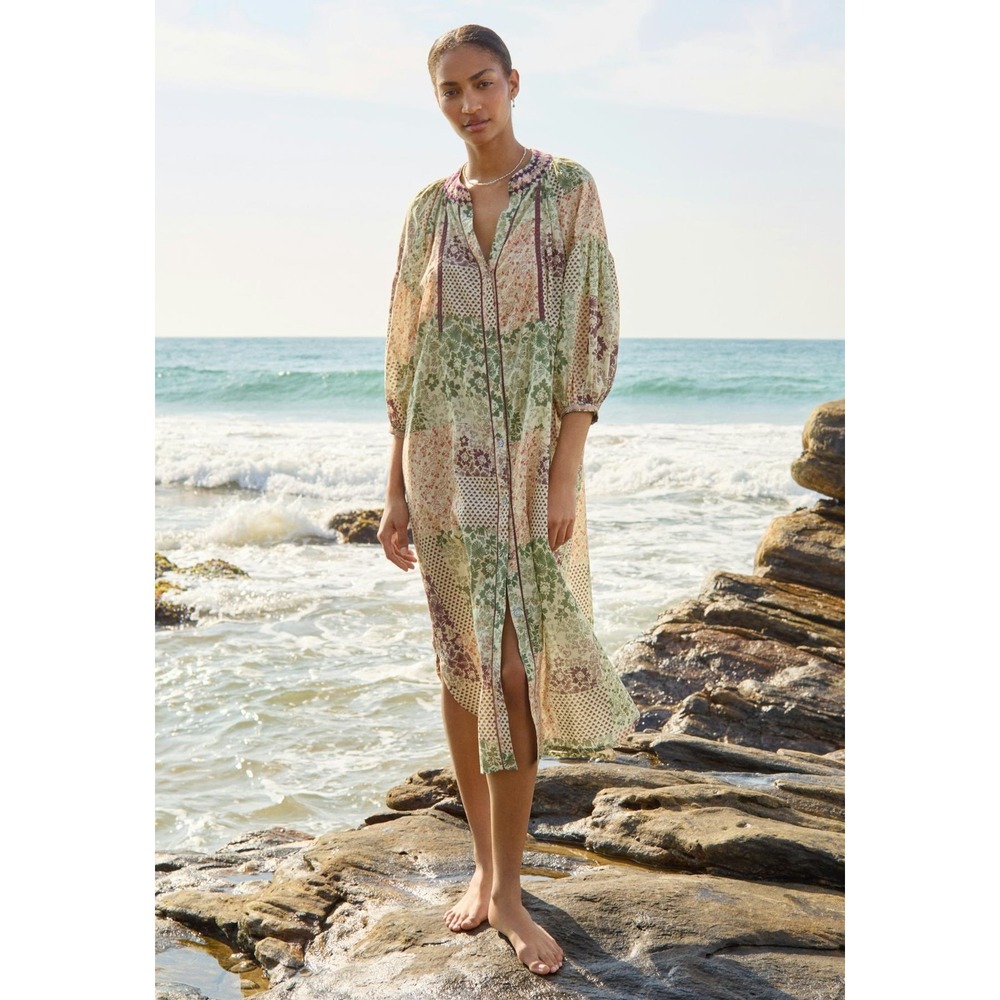 NWT Wrap London Patch Print Kaftan in Ivory Plum Size 12